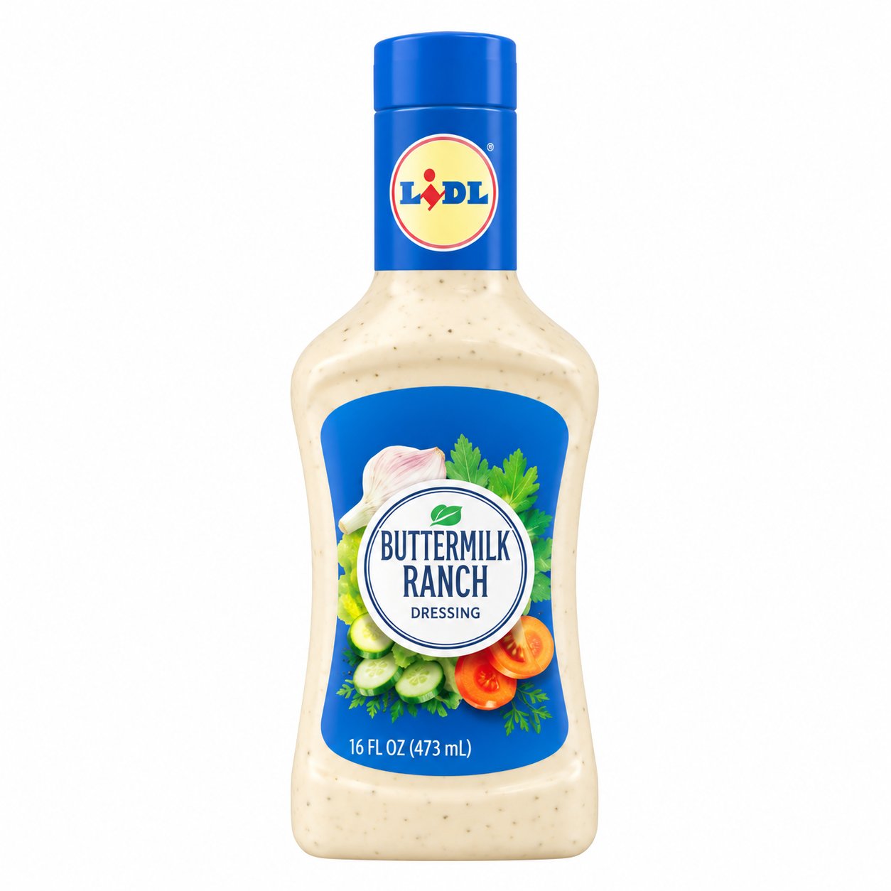 Buttermilk ranch dressing: Lidl · 16 fl oz. Product reference, not a photo of current stock.