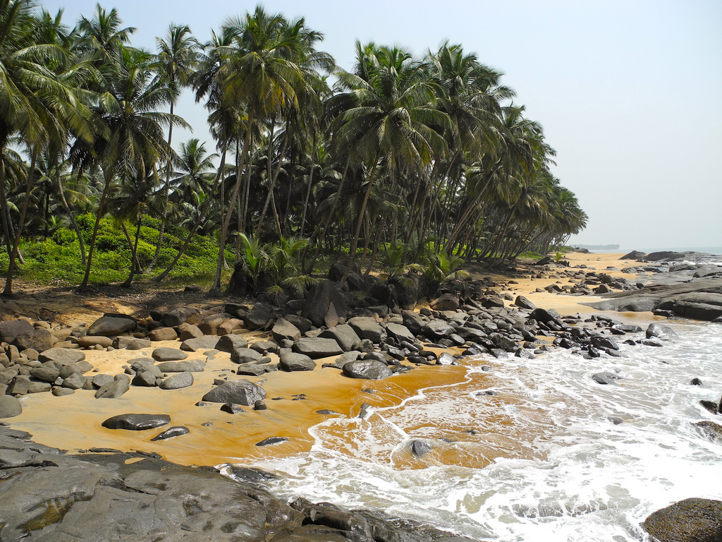 Atlantic coast at Harper, Liberia, shown for regional context